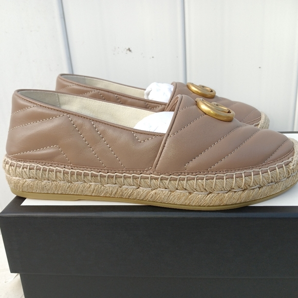 NEW GUCCI DOUBLE GG LOGO ESPADRILLES MARMONT MATELASSE LEATHER SZ 35 - Picture 6 of 14